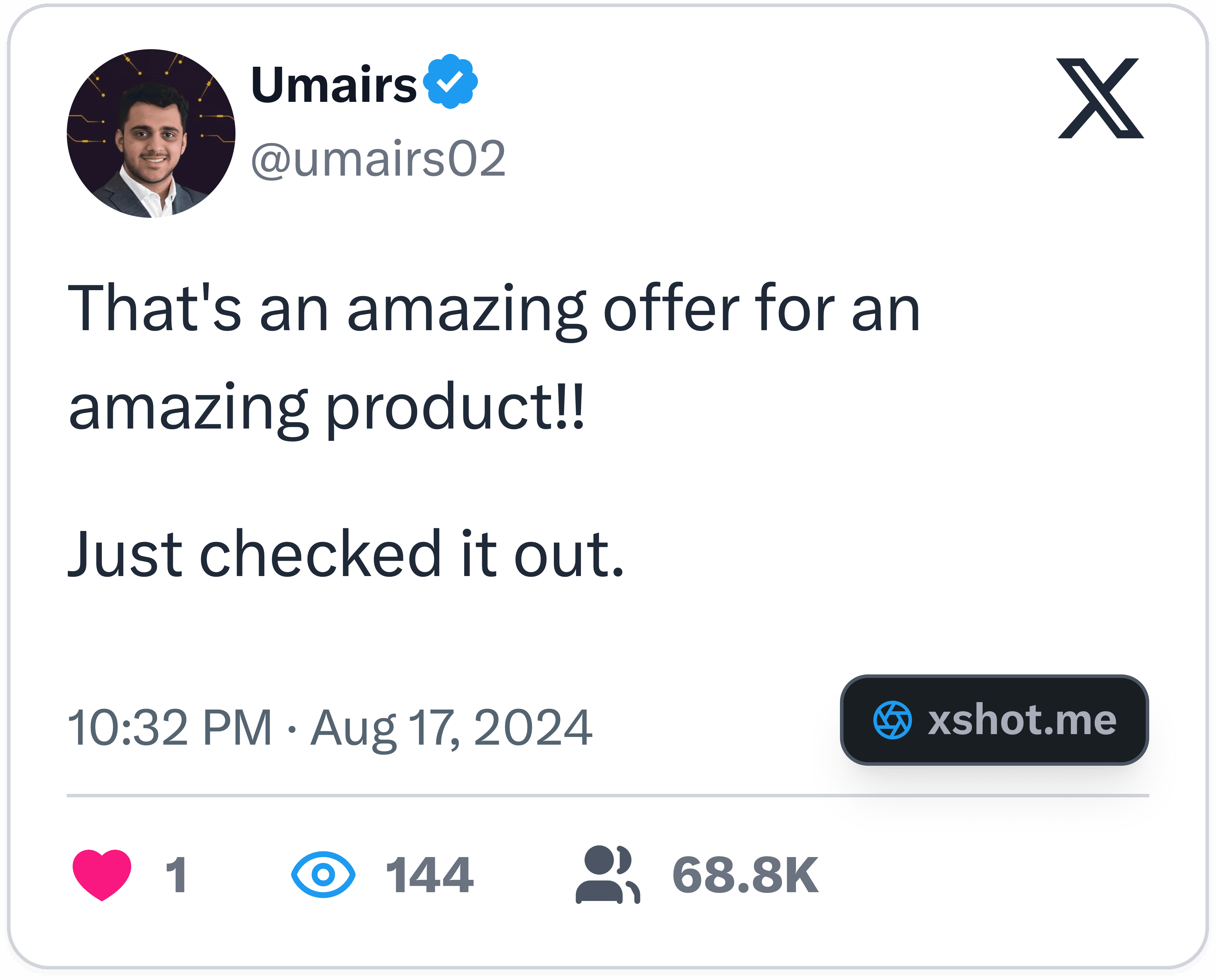 Tweet @umairs02: That's an amazing offer for an amazing product!! Just checked it out.